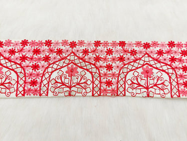 Beige Art Silk Fabric Trim Border with Floral Embroidery and Silver Indian Foil Work, Decorative Trimming, Crafting Lace